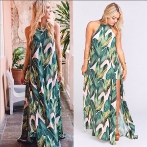 Show Me Your MuMu Green Leaf Print Maxi Dress